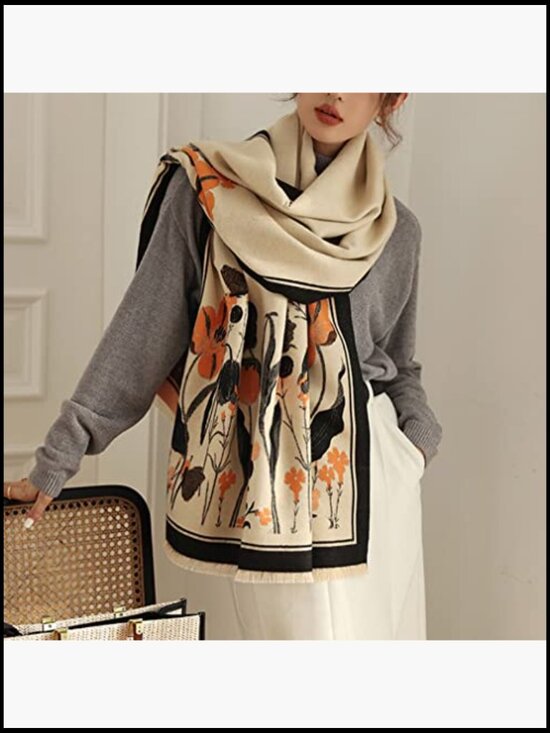 Black Tree of Life Blanket Scarf Oversized Pashmina Shawl  Oversized Cashmere Feel Pashmina Shawl Wrap Chunky Blanket Scarf Winter Warm
